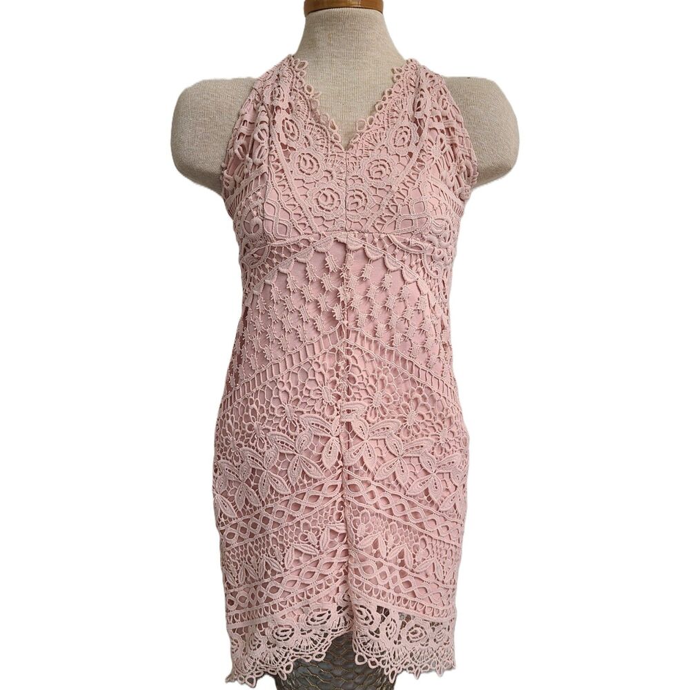 ASTR The Label Powder Pink Lace Crochet Sheath Mini Dress SMALL Coquette Girly S